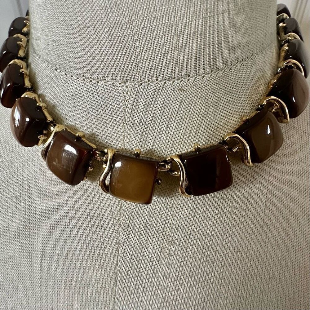 Coro Vintage Gold-tone Brown vintage  Cat's Eye Choker necklace